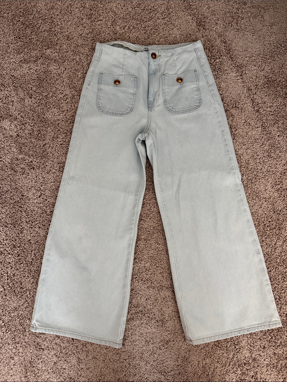 Zara High-Rise Wide Leg Women's Jeans - Light Blue